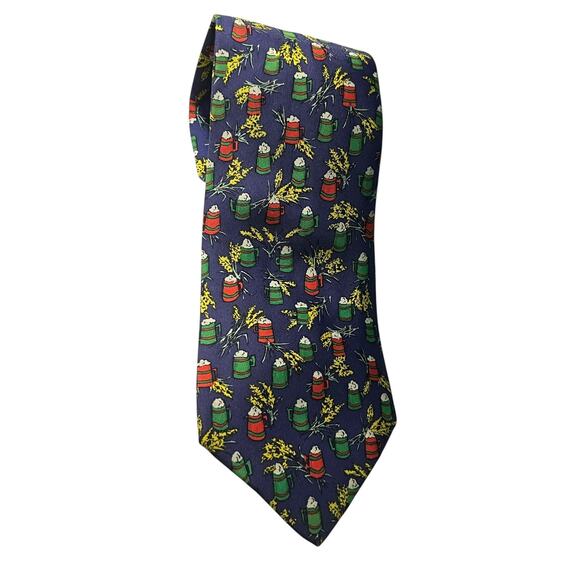Hermes tie Made for Kronenbourg Breweries in Blue with Beer Mugs and Barley RARE - Picture 1 of 9